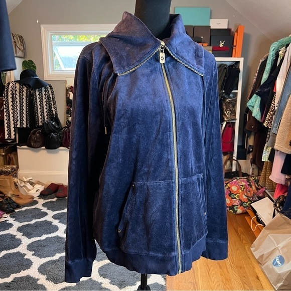 MICHEAL KORS Navy Blue Velour Zip Up Jacket Size XL - Picture 6 of 12